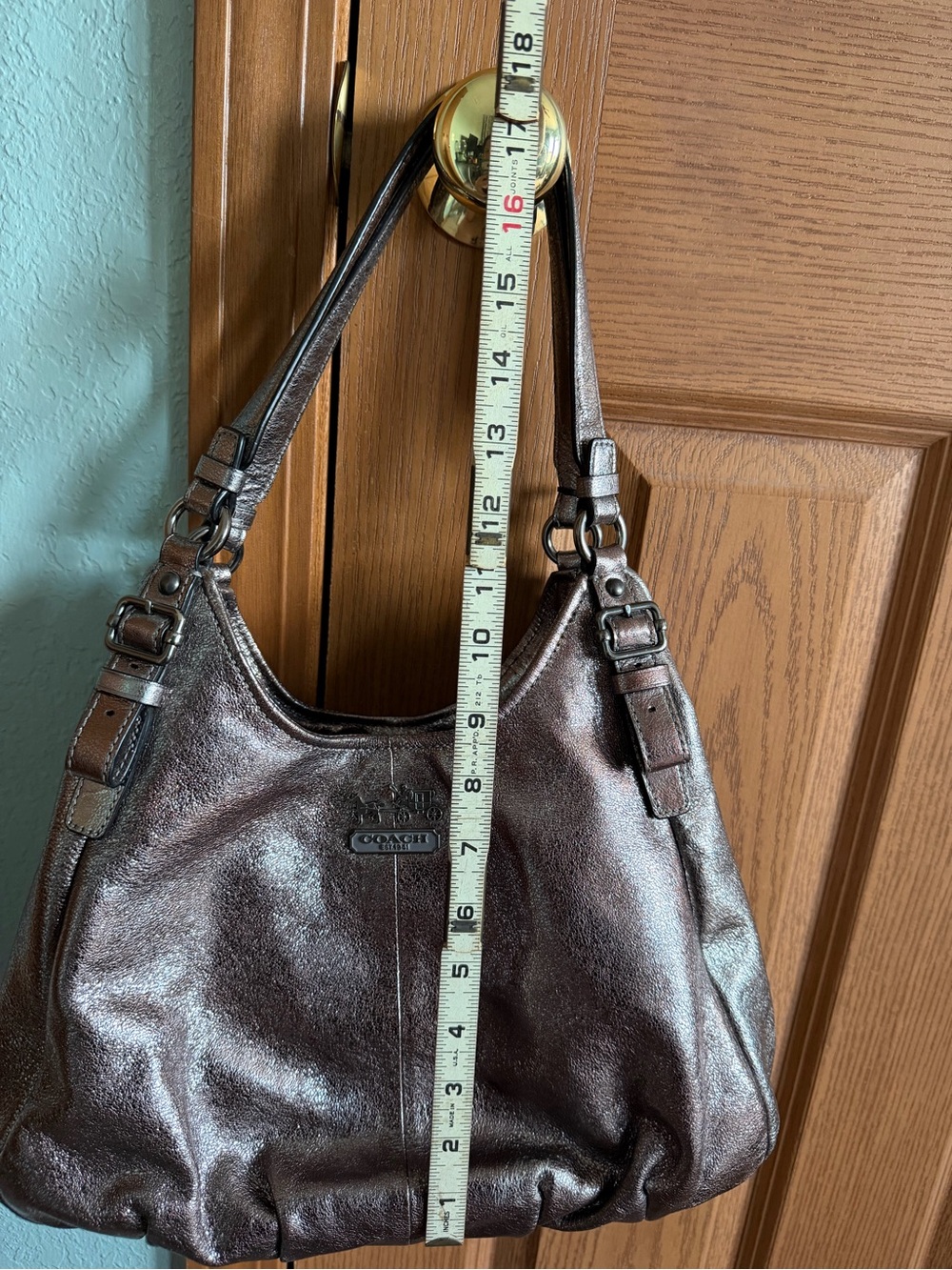 Sparkling Coach Madison Maggie Metallic Leather Hobo Bag - Picture 9 of 10